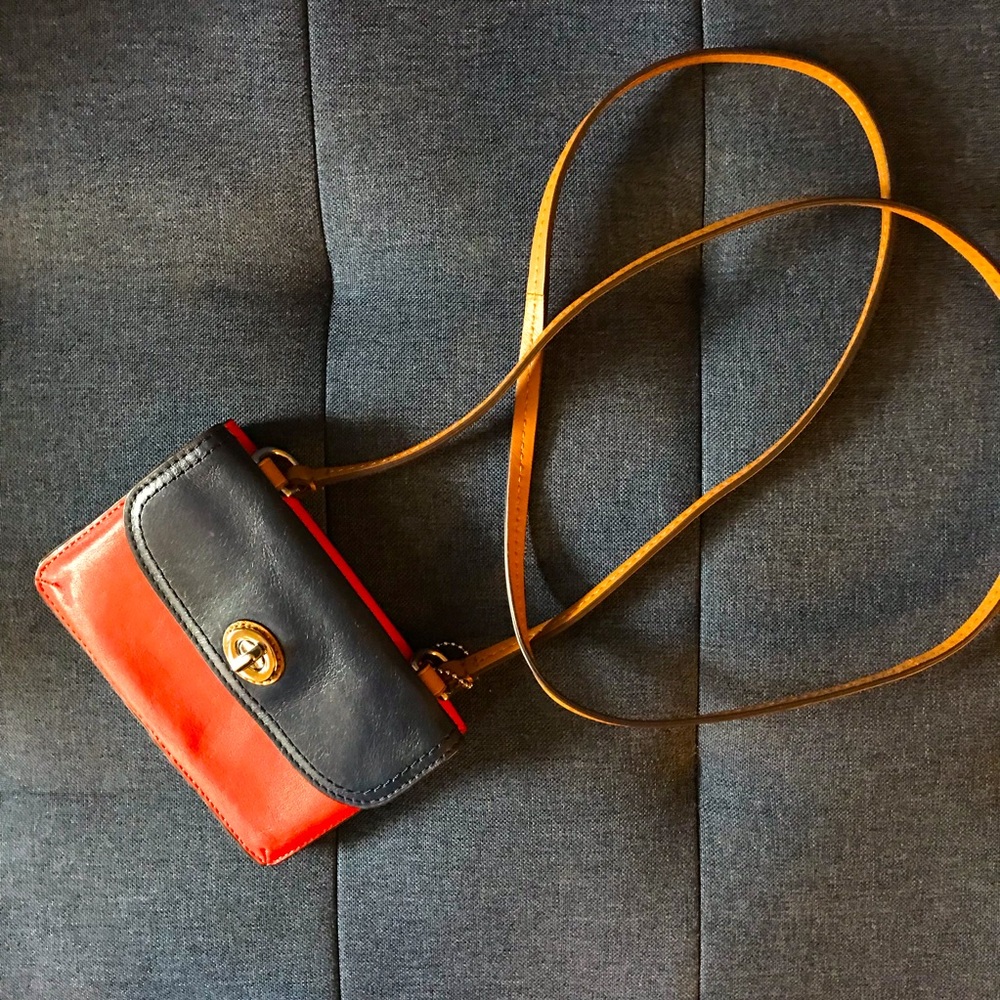 Coach leather colorblock mini crossbody wallet